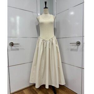 Ivory Sleeveless Slim Fit Midi Dress Drop-Waist Dress with Pocket NWT, Size M